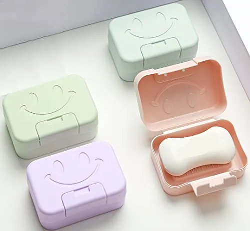 Rifrpha 4 Stück tragbare seifenkiste Reise seifenkiste Kunststoff seife Box aufklappbaren seifenbox wasserdicht seifenschale mit Deckel für Haus, Bad, Badezimmer, Reisen, Camping, Outdoor(4 Farben)