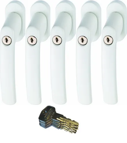 ABUS Fenstergriff FG200 - 5er Set Weiß, Braun, Silber - Fenstersicherungen mit abschließbarem Fenstergriff für mehr Sicherheit, ideal für Familien mit Kindern dank integrierter Kindersicherung.