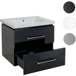 Premium Waschbecken + Unterschrank HWC-D16, Hochglanz 60cm schwarz - Waschbecken mit Unterschrank, inklusive Soft-Close-System und viel Stauraum für Ihr Badezimmer. Das moderne Design sorgt für eine frische Atmosphäre.