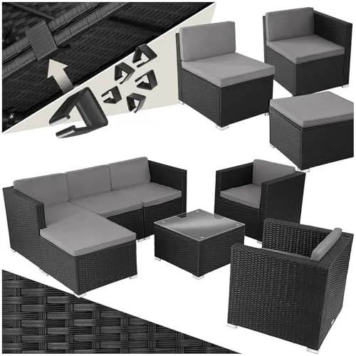 tectake Loungeset Rattan Lounge 7-tlg. - Stilvoller Komfort für Deinen Garten - Gartenmöbel mit solidem Stahlgestell und abnehmbaren Sitzpolstern, ideal für entspannte Stunden im Freien. Handgefertigtes Rattangeflecht verleiht jedem Stück eine einzigartige Note.
