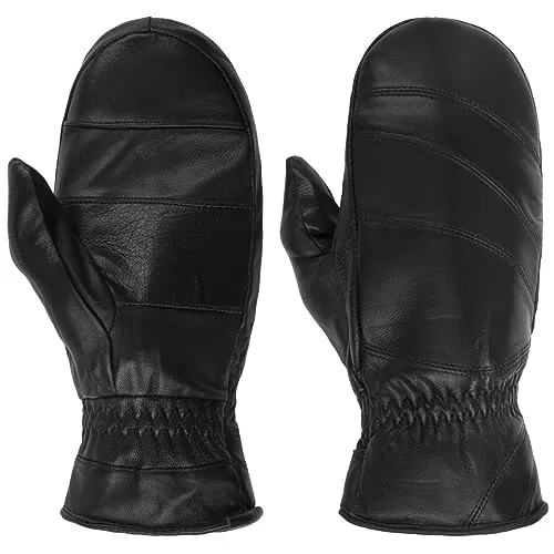 Lipodo Lederfäustlinge Handschuhe - Unisex-Design - Wärmeisolierend - Herbst/Winter - Damen/Herren schwarz L