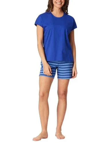 Schiesser Shorty Casual Essentials (2 tlg) - Entspannte Nachtwäsche mit unifarbenem Shirt und gestreifter Hose. Weiche Stoffe und bequeme Schnitte sorgen für höchsten Komfort und lässigen Style beim Entspannen und Schlafen.