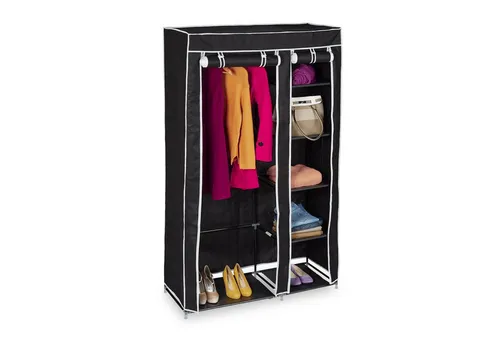 Stoffschrank 5 Fächer mit Kleiderstange in schwarz von Relaxdays