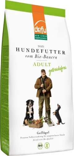 defu Hundefutter | Adult getreidefrei Bio Geflügel 10 kg - Premium Bio Trockenfutter für ausgewachsene Hunde, 100% Bio-Zutaten aus artgerechter Tierhaltung, getreidefrei und ohne künstliche Zusätze.