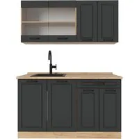 Vicco R-Line Küchenzeile Anthrazit Landhaus mit Arbeitsplatte Eiche 140 cm - Kompakte Singleküche R-Line für kleine Räume, flexibel umstellbar und ergonomisch anpassbar. Ideal für Studentenwohnungen oder als Zweitküche. Inklusive Montagematerial und Anleitung.