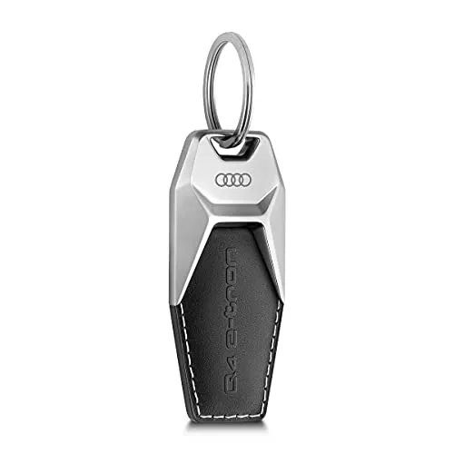 Audi 3182100301 Schlüsselanhänger Q4 e-tron Metall Leder Anhänger Keyring Gravur, schwarz/silber