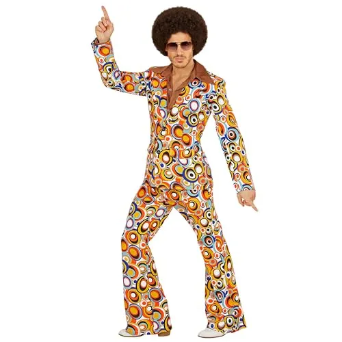 Carnival Party 70er Jahre Kostüm für Herren - Buntes 2tlg. Kostüm für Fasching und Karneval, Größe L. Mit Schlaghose und Reverskragen für den perfekten 70er Jahre Look.