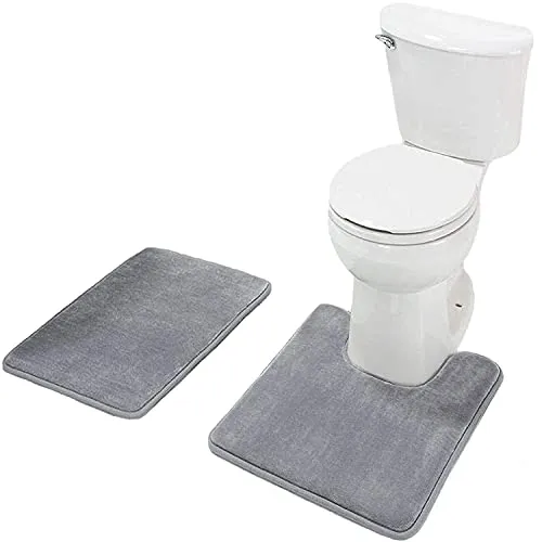 Wolke sieben Memory Schaum Badematten Badteppich Set 2 teilig I WC Teppich Vorleger mit Ausschnitt 51 x 61 cm + Badezimmerteppich rutschfest, waschbar 43 x 61 cm (grau)