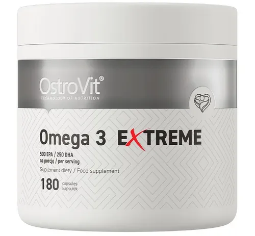 OstroVit Omega 3 Extreme - Omega-3 Öl mit 1000 mg Fischöl pro Portion, enthält 500 mg EPA und 250 mg DHA, ideal für eine langanhaltende Versorgung dank 6 Monaten Einnahme mit nur einer Kapsel täglich.
