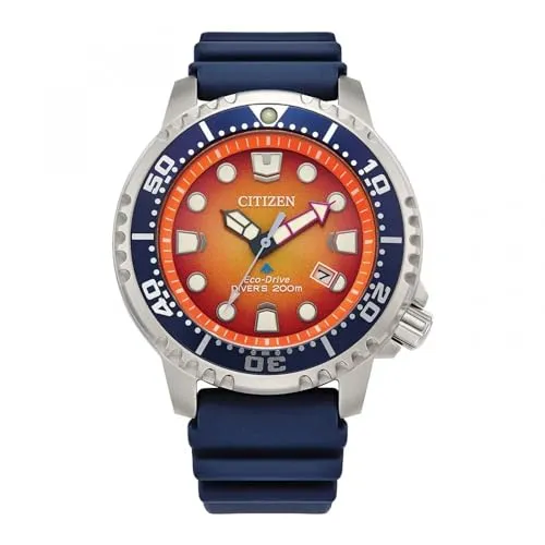 Herrenuhr Citizen BN0169-03X (Ø 44 mm) - Sportliche Herrenuhr mit blauem Kautschukarmband, ideal für Outdoor-Aktivitäten. Robustes Gehäuse, kratzfestes Mineralglas und sichere Dornverschluss-Schließe bieten Komfort und Funktionalität.
