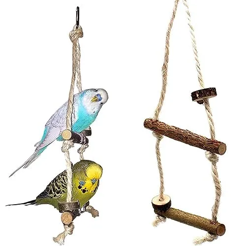 Vogelgaleria Wellensittich Schaukel Naturholz für Zwei Vögel. Handgemachtes Vogelspielzeug vom Fachmann