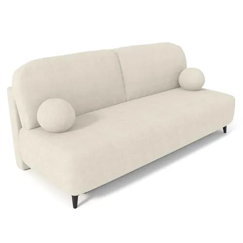 Dreisitzer Sofa mit Schlaffunktion und Bettkasten, Schlafsofa mit Stauraum und Federkern, Couch mit Rückenpolstern, losen Kissen, modernes Schlafsofa mit Bettfunktion (Weiß, 198x90x86 cm)