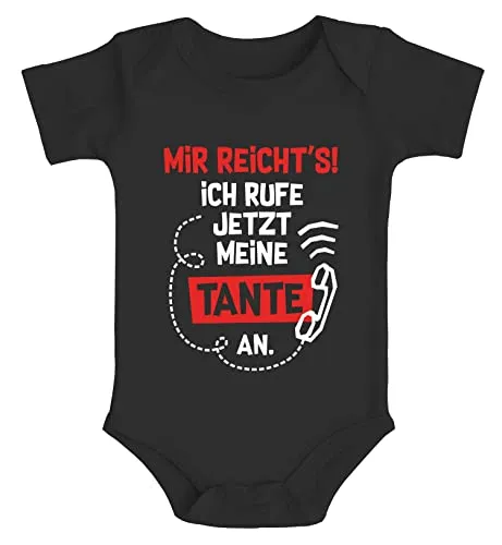 MoonWorks® Baby Body mit Spruch Tante lustig Mir reichts ich rufe jetzt meine Tante an Bio-Baumwolle Jungen & Mädchen schwarz 3-6 Monate