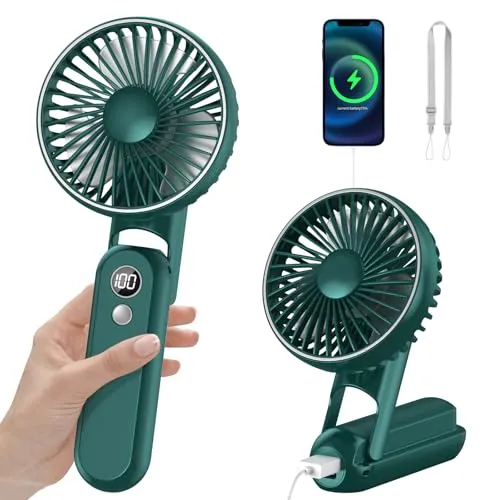 CNMTCCO Handventilator - Mini Tragbarer USB-Ventilator mit Powerbank - USB-Ventilatoren: Wiederaufladbarer und faltbarer Handventilator mit 5 Geschwindigkeitsstufen und 2600mAh Akku für bis zu 18 Stunden Nutzung – ideal für unterwegs!