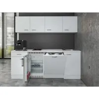 Flex-Well Classic Büroküche Wito 210 cm Weiß - Single-Küche mit klassischem Design, modernem Elektrogeräten und viel Stauraum. Ideal für Büros oder Wohngemeinschaften – flexibel und pflegeleicht!