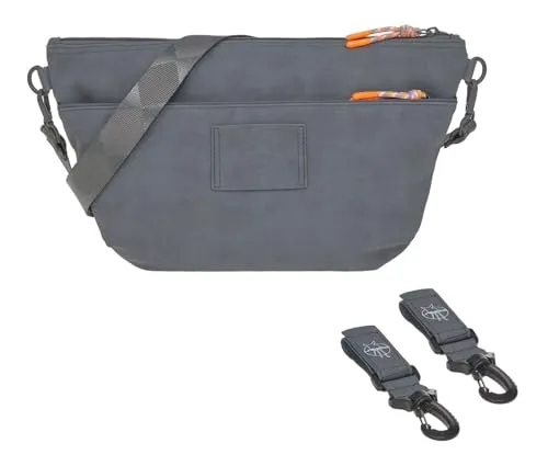 Lässig Schultertasche Anthrazit - Wickeltasche aus Textil, 13x19x36 cm, mit verstellbarem und abnehmbarem Schultergurt – ideal für Freizeit und Einkäufe.
