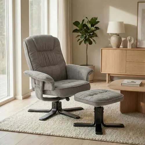 IDIMEX Relaxsessel CHARLY - Neigungsverstellbarer Fernsehsessel mit Hocker - Bequemer Sessel in grau/schwarz, ideal zum Entspannen vor dem Fernseher. Mit neigungsverstellbarem Design für individuellen Komfort.