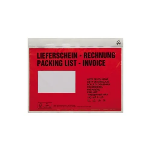 HEAD Dokumententasche DIN C5 Rot - 250 Stück, mehrsprachig mit Selbstklebung für einfache Anbringung von Begleitpapieren an Sendungen