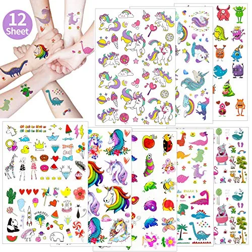 Oblique Unique® XXL Kinder Tattoo Set 208 Stück für Mädchen Einhorn Schmetterling Herz Panda Lolly Zebra Motive UVM. Farbenfrohe Temporäre Tattoos zum Spielen Kindergeburtstag