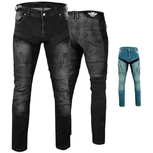 BULLDT Motorradjeans Motorradhose Denim Jeans Hose mit Protektoren 42W / 32L Schwarz