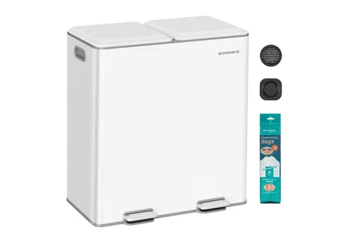 SONGMICS Mülleimer mit integriertem Duftspender, 2 x 30 L - Praktischer Mülleimer mit zwei Fächern für Mülltrennung und integriertem Duftspender. Ideal für die Küche, sorgt für frische Luft und Ordnung. Softclose-Mechanismus für leises Schließen.