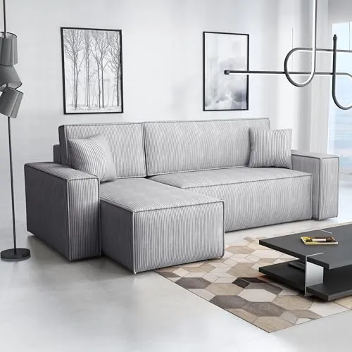 Imebel Ecksofa mit Schlaffunktion 244x83x143 cm - Schlafsofa Ecksofa im Modernen Stil - Bequeme Schlafcouch L-Form - Multifunktionale Sofa mit Bettkasten - Eckcouch mit Bettfunktion