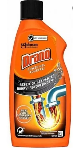 Drano 1x 500ml Drano (Mr Muscle) Power Gel Rohrfrei Abflussreiniger Rohrreiniger (1-St. Rohrreiniger, für Küche und Bad, entfernt Verstopfungen)