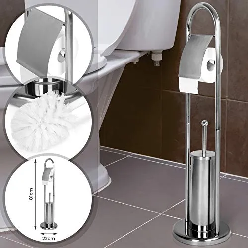 Aquamarin® Edelstahl Toilettenpapierhalter mit Toilettenbürste - 81/22/22 cm, in Silber - Stand WC Garnitur, Toilettenbürstenhalter, Toilettenpapierhalter Stehend, Klorollenhalter, Klobürsten-Halter