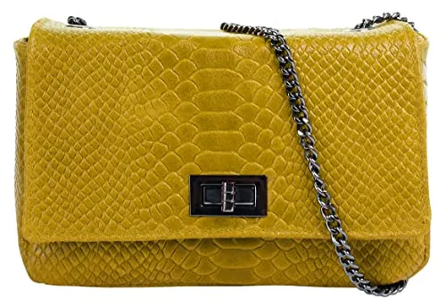 Cluty Umhängetasche aus echtem Leder, Made in Italy - Modische Umhängetasche aus 100% Rindleder in Kroko-Optik. Ideal für Partys, mit Drehverschluss und praktischem Reißverschlussfach. Perfekt für stilbewusste Damen!