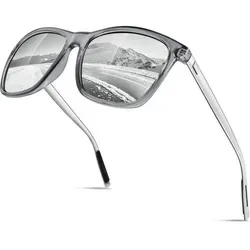 Sonnenbrille Herren Grau Rahmen Silber Verspiegelte Linse Polarisiert