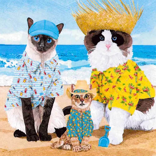 Servietten Cats Beach Party Katzen Tiere Strandparty Hawaihemd lustig 33x33cm 20