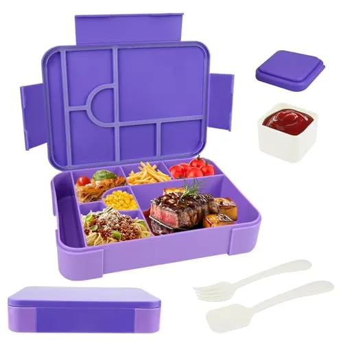 lompyeu 1330ML Brotdose Kinder mit Fächern, BPA Frei Bento Box Kinder (Löffel & Gabel), Wiederverwendbare Lunchbox für Schule & Picknick, Mikrowellengeeignet Jausenbox (Lila)