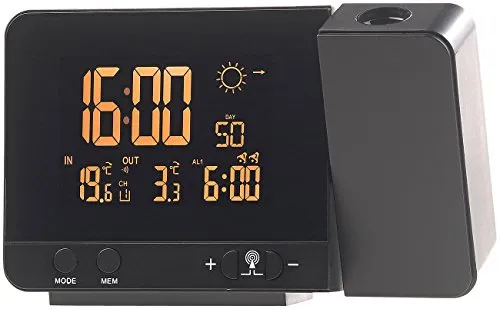 infactory Funkprojektionswecker: Funk-Wetterstation mit Projektions-Wecker, Außensensor & USB, schwarz (Projektionwecker, Projektion Uhr, Funkwetterstation mit Projektor)