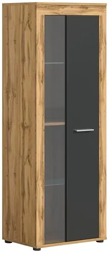 xonox.home Wohnzimmer Jam Vitrine - Glasvitrine für stilvolle Raumgestaltung, mit 1 Tür und 2 Glasböden für individuellen Stauraum und Dekoration, nachhaltig produziert und pflegeleicht.