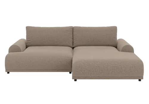 luma-home Ecksofa 21021, mit Schlaffunktion und Bettkasten, Wellenunterfederung, B240/T145/H81 cm, Liegefläche 130x196 cm, Ottomane rechts, Chenille-Bezug Hellbraun