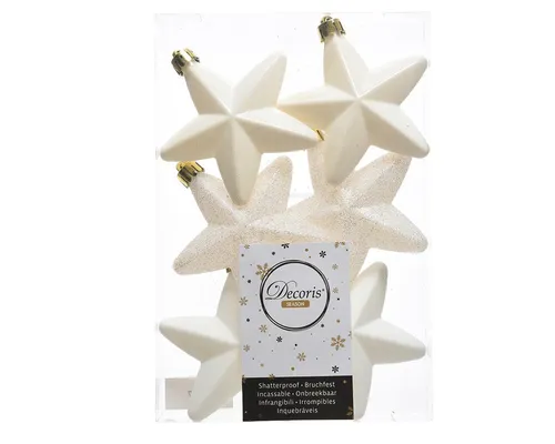 Kaemingk Christbaumschmuck, Christbaumschmuck Sterne Kunststoff 7cm 6 Stück - Wollweiß