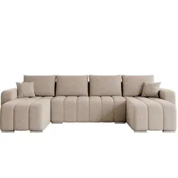 MIRJAN24 Ecksofa Pufetto U Boucle, Eckcouch mit Bettkasten und Schlaffunktion, Polstersofa, U-Form vom Hersteller (Farbe: Lambi 06) - Braun