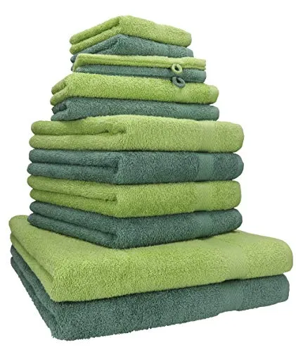 Betz Handtuch Set 12-TLG. Premium in Tannengrün/Avocadogrün - Handtuch-Sets aus 100% Baumwolle, flauschig und saugstark, inklusive 12 Teilen für ein Wohlfühl-Ambiente.