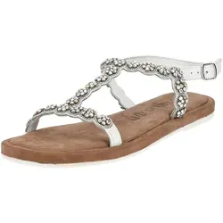 Lazamani Leder-Sandalen in Silber/Weiß, Größe 39 - Wanderschuhe mit glitzernden Elementen, rutschhemmender Laufsohle und hochwertigem Leder für stilvollen Komfort bei jedem Schritt.