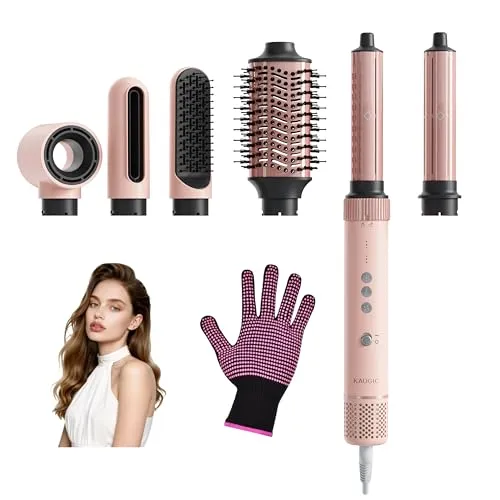 6-in-1 Hairstyler, Airstyler, Lockenstab, 110000 U/Min Hochgeschwindigkeit Lonen Föhn Locken oder Glätten, Föhnbürste Warmluftbürste Rundbürstenföhn Lockenföhn Haartrockner- Rosa