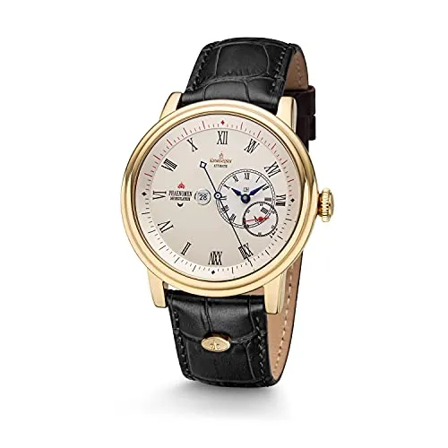 Kronsegler Phaenomen Automatikuhr - Gold römisch | Einzeigeruhr mit Saphirglas - Einzigartige mechanische Herrenuhr mit 24h-Zentralzeigermodul und klassischer Zeitanzeige. Robustes Saphirglas und hochwertiges Lederband sorgen für stilvolle Langlebigkeit.