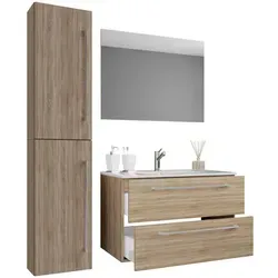 Mid.you Badezimmer VCM Badinos - Hängendes Badmöbelset in Sonoma Eiche - Badmöbel-Sets mit 2 Schubladen, 113 cm breit und stilvollem Design aus Holzwerkstoff, ideal für moderne Badezimmer.