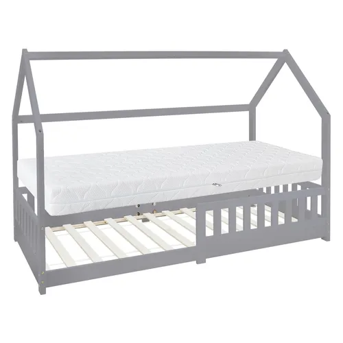 ML-DESIGN Kinderbett Hausbett Spielbett mit Rausfallschutz - Kreatives Bodenbett für Kinder, inklusive Lattenrost und Matratze, ideal für abenteuerliche Träume und sicheres Schlafen.