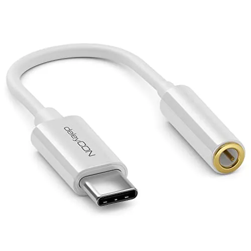 deleyCON 10cm Kopfhörer Adapter USB C auf 3,5mm Klinken Buchse AUX - Kompatibel mit Apple Samsung Google Huawei Xiaomi Smartphone Handy Tablet Laptop PC Surface Kopfhörer Lautsprecher - Weiß
