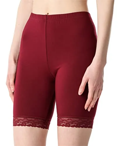 Bellivalini Damen Kurze Leggings mit Spitze BLV50-217 (Weinrot, M)