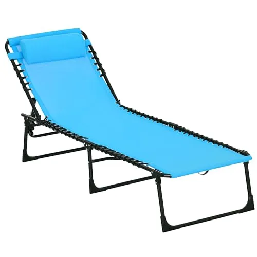 Outsunny Klappbare Sonnenliege mit verstellbarer Rückenlehne - Wetterfeste Gartenliege mit 4-fach verstellbarer Rückenlehne, ideal für Garten, Strand oder Pool. Leicht und stabil für optimalen Komfort und einfachen Transport.