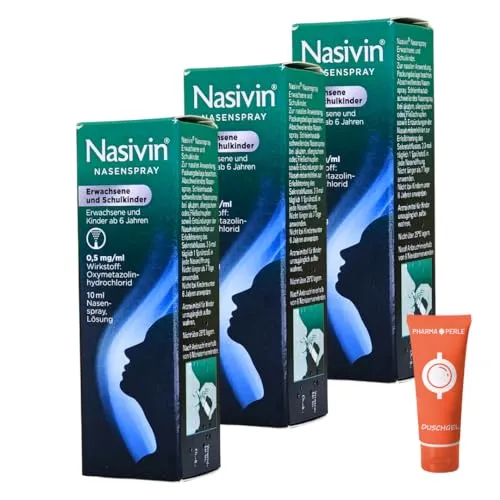 Nasivin Nasenspray 3 x 10ml für Erwachsene und Schulkinder mit Oxymetazolin bei Schnupfen I Sparset mit give-away von Pharma Perle