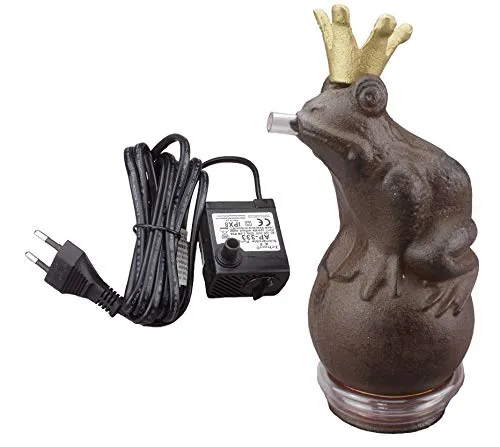 HI Froschkönig Wasserbrunnen Metall Figur - Wasserspeier mit schwerer Ausführung, ideal für Teich, Pool oder Garten, inklusive Pumpe für sprudelnden Wasserspaß.