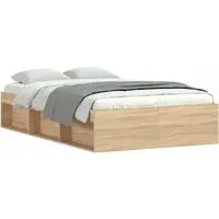 Bettgestell Sonoma Eiche 120x190 cm - Modernes Bettgestell aus langlebigem Holzwerkstoff mit 6 Fächern für zusätzlichen Stauraum. Ideal für stilvolle Schlafzimmer und optimale Gewichtsverteilung dank stabiler Sperrholzlatten. Matratze nicht enthalten.