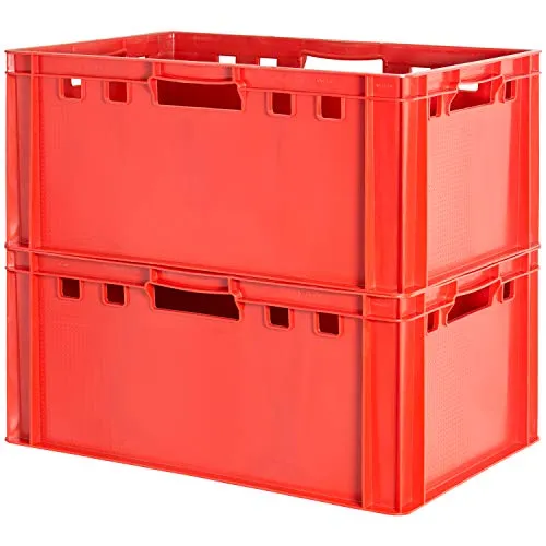 Stück E3 Fleischkisten Rot - Stapelbare Aufbewahrungsbox - Aufbewahrungsbehälter ohne Deckel, lebensmittelecht und ideal zum sicheren Transport von Lebensmitteln. Robuste, wasserdichte Kunststoffkisten, perfekt für Metzger, Obst- und Gemüsehändler.